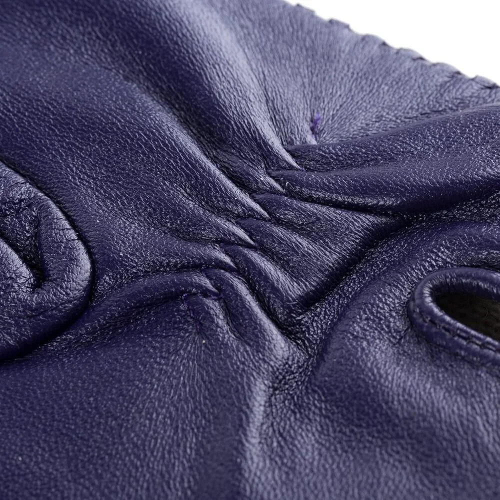Women's Genuine Sheepskin Leather Gloves Winter Warm  Driving Gloves Purple